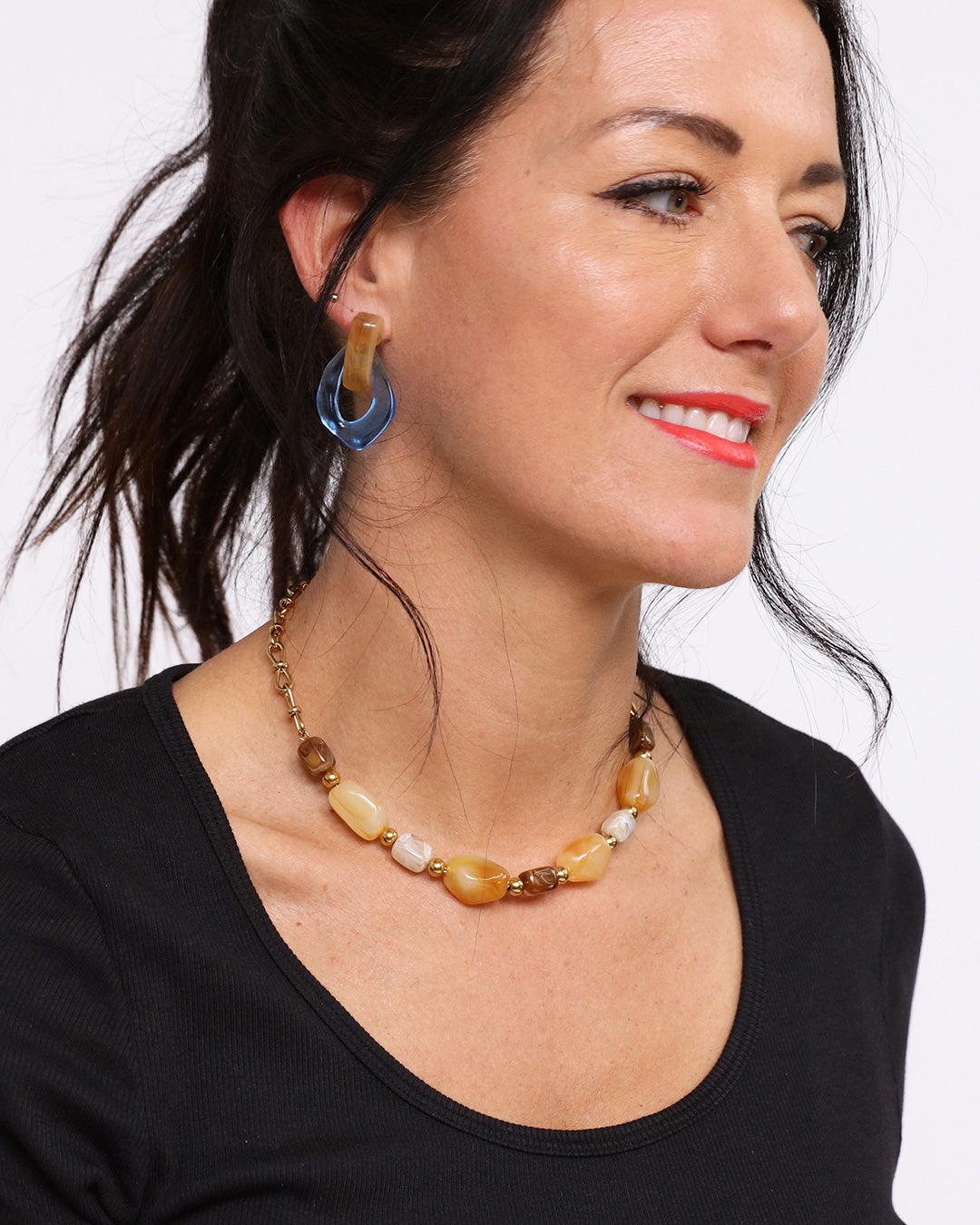 Asymmetric Hoop Earring - Blue