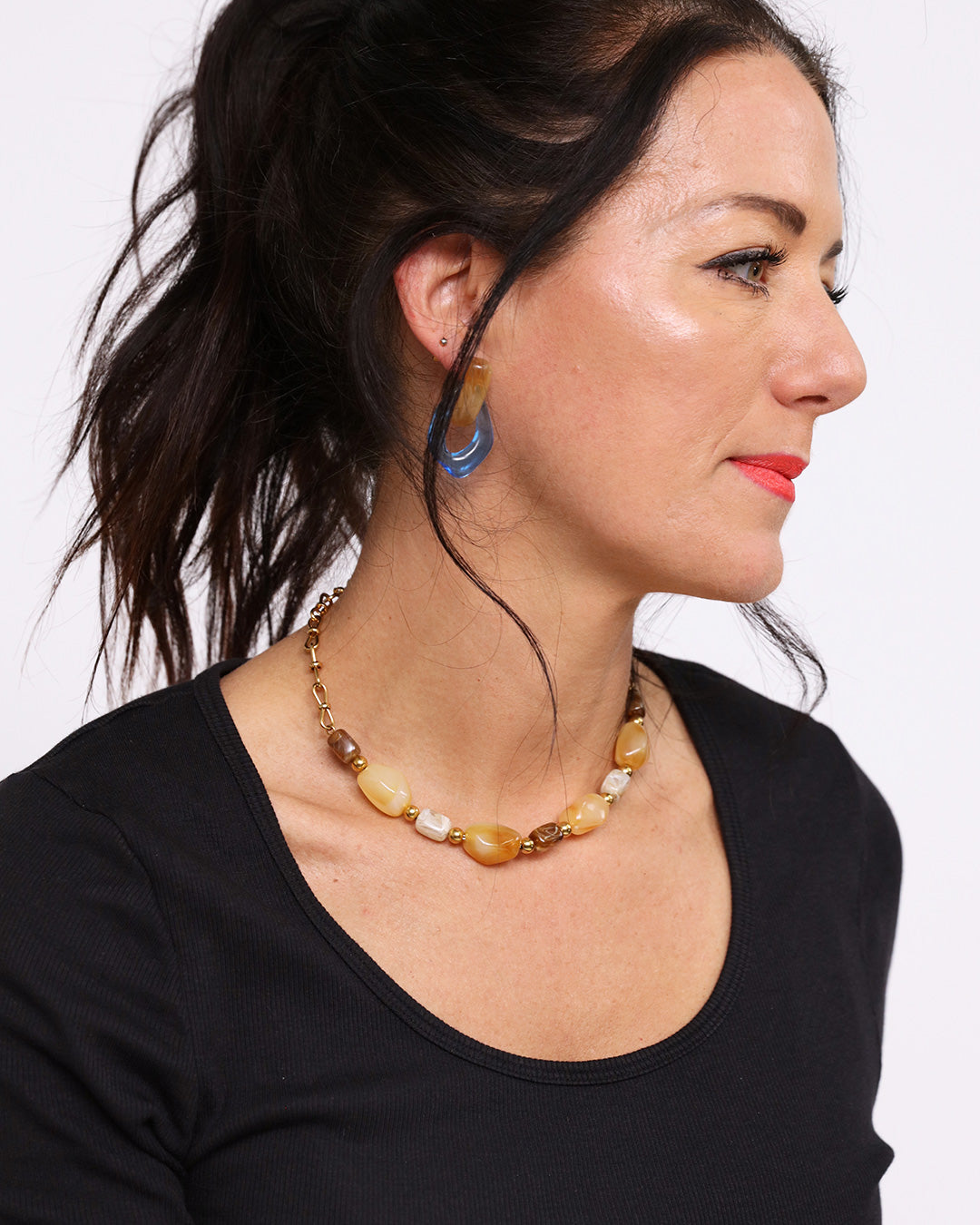 Asymmetric Hoop Earring - Blue