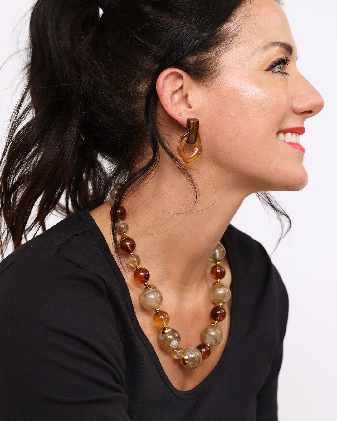 Asymmetric Hoop Earring - Brown