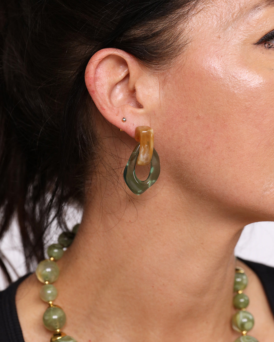 Asymmetric Hoop Earring - Green