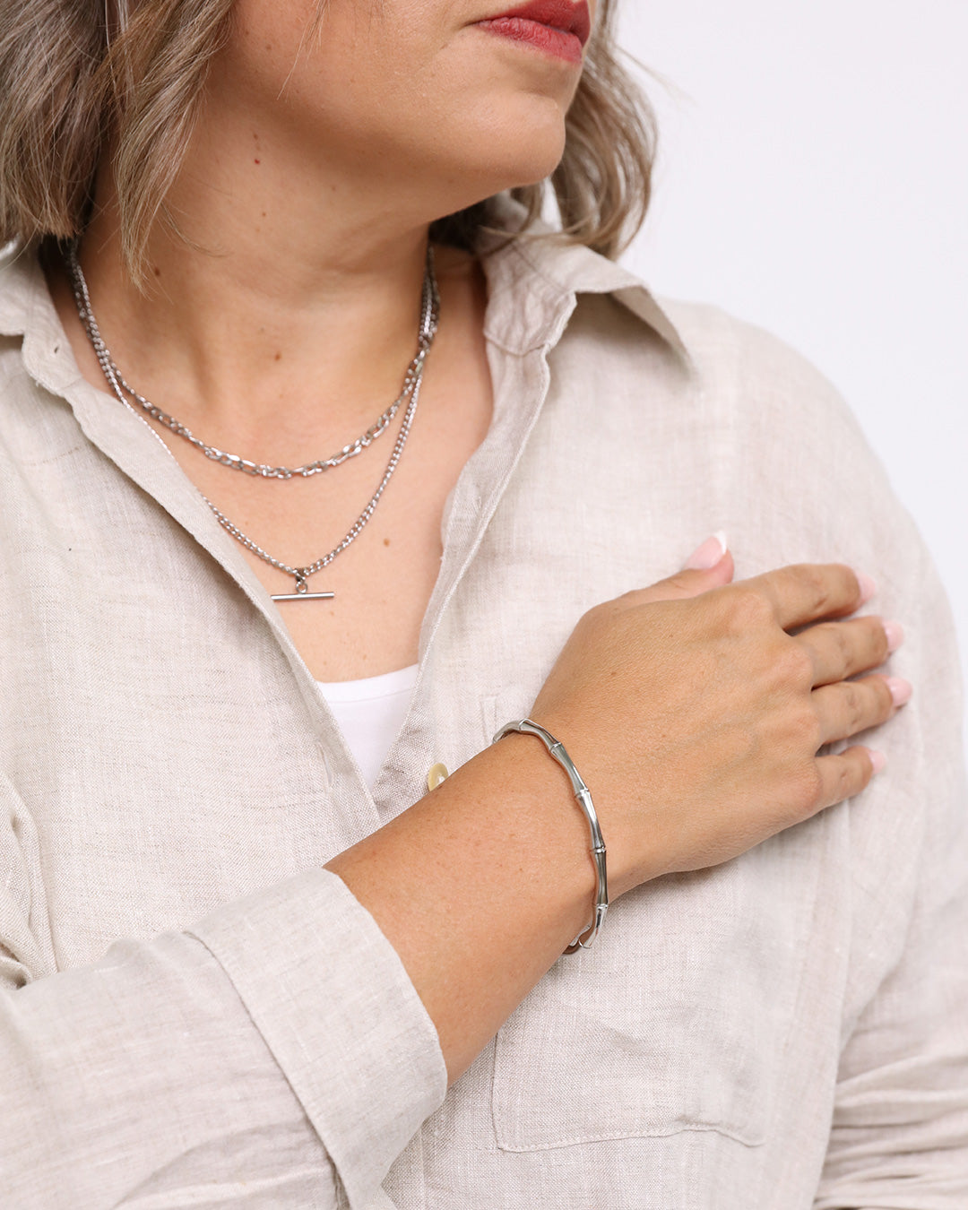 Bamboo Bangle - Silver