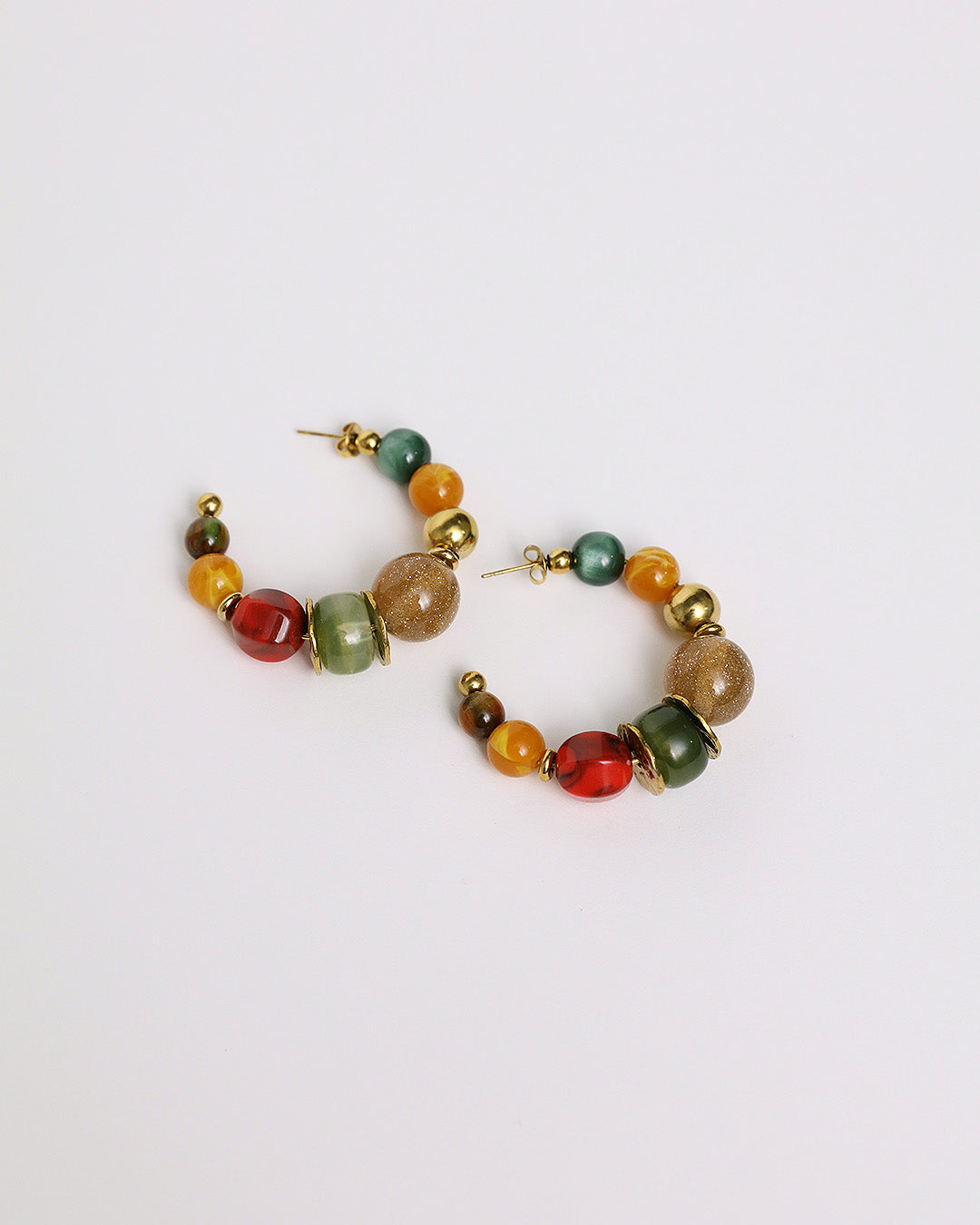 Beaded C shape Earrings - Multi
