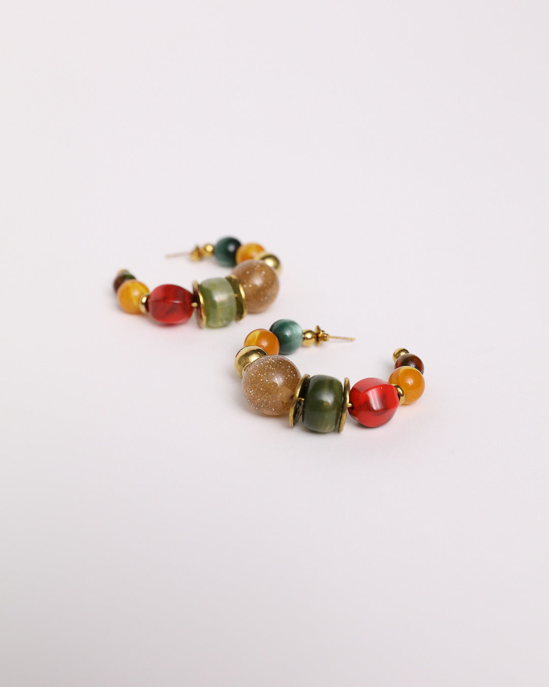Beaded C shape Earrings - Multi