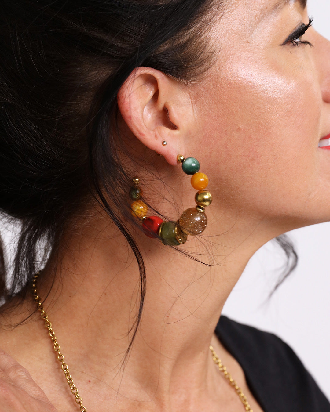 Beaded C shape Earrings - Multi