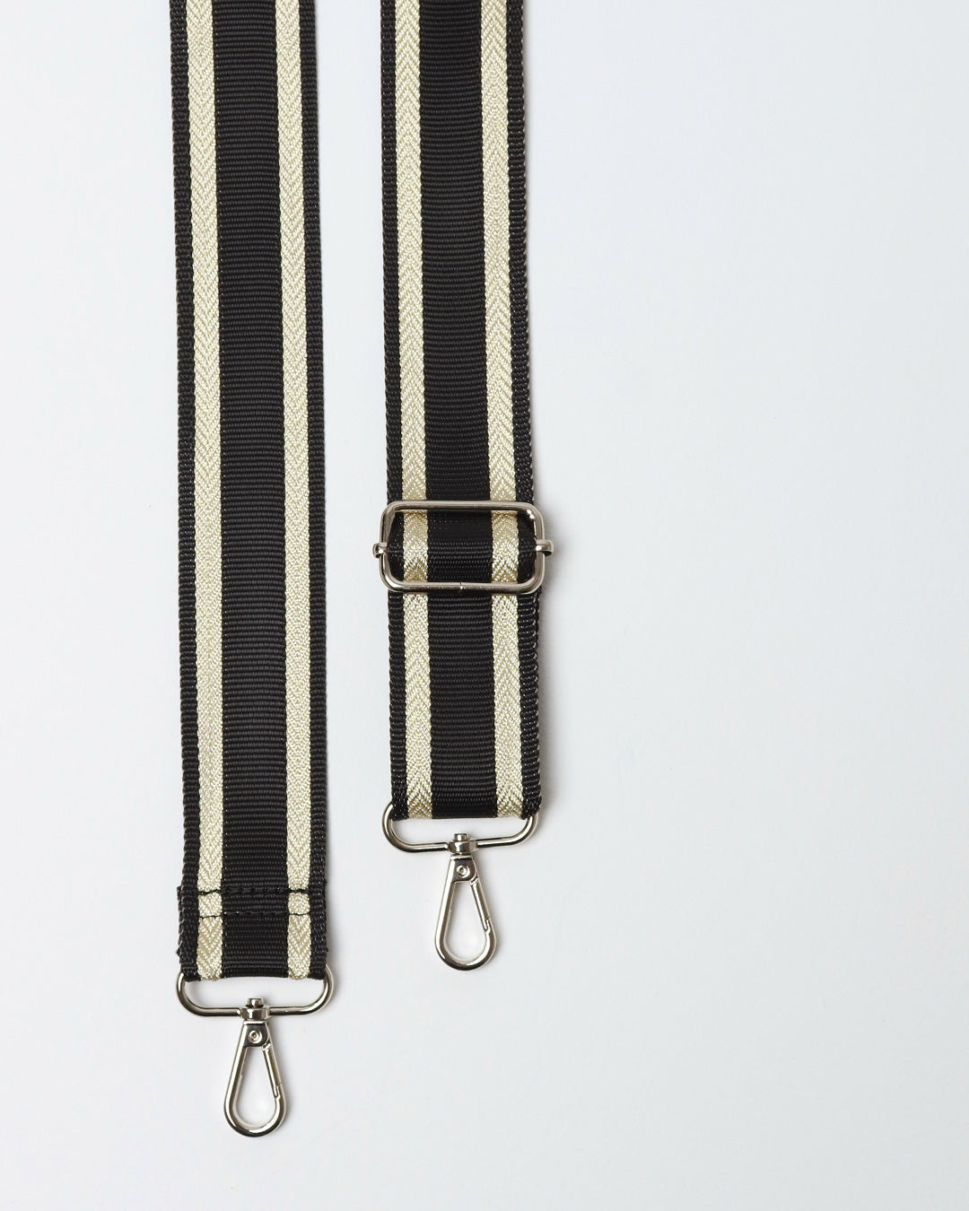 Black & Gold Stripe Webbing Strap - Silver Hardware