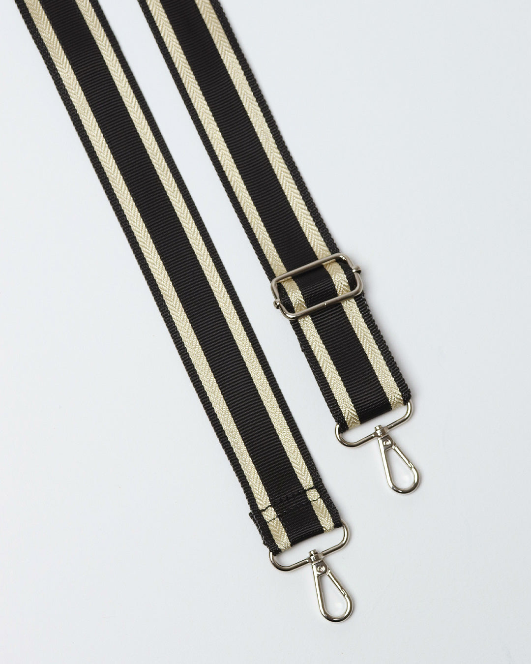 Black & Gold Stripe Webbing Strap - Silver Hardware