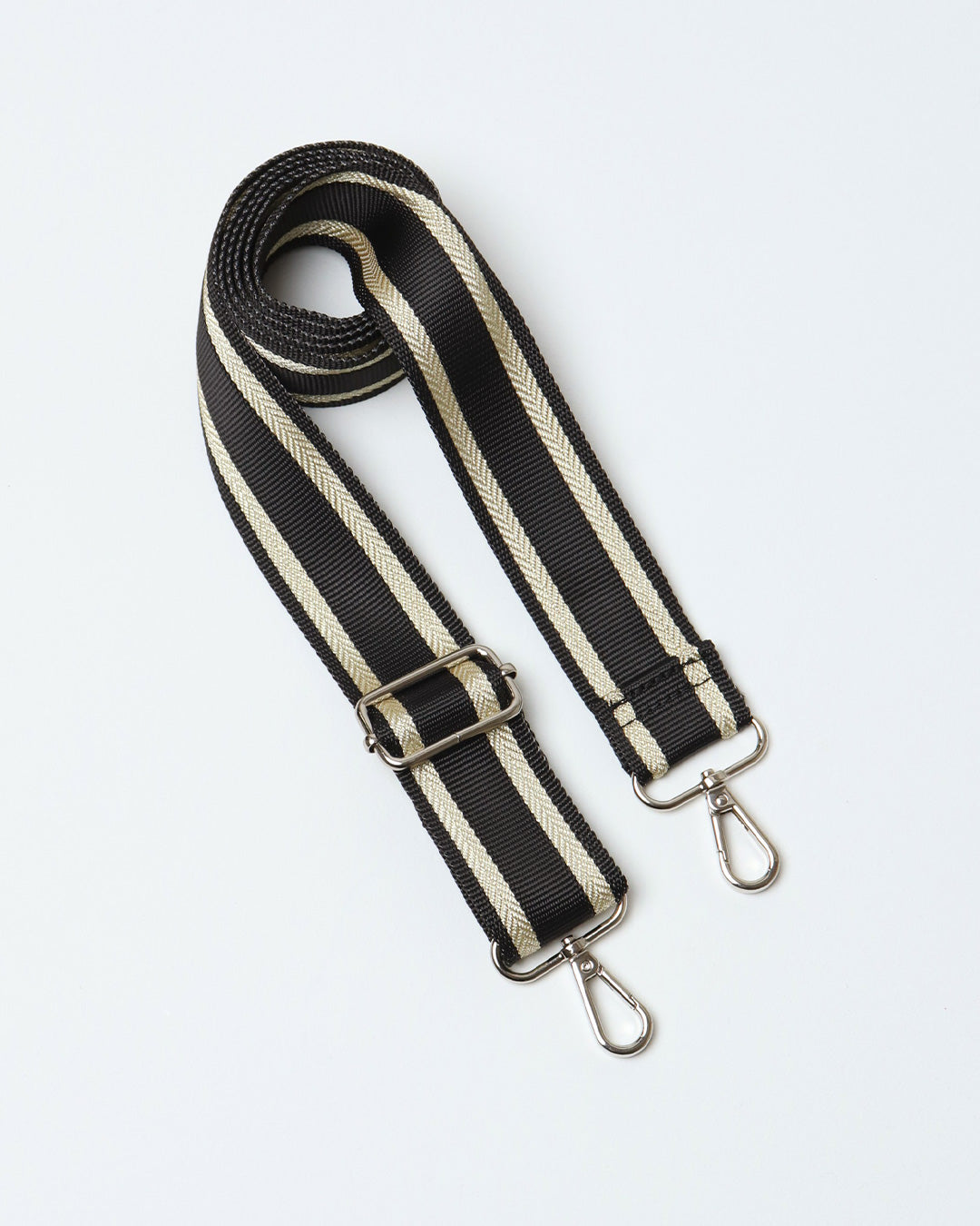 Black & Gold Stripe Webbing Strap - Silver Hardware