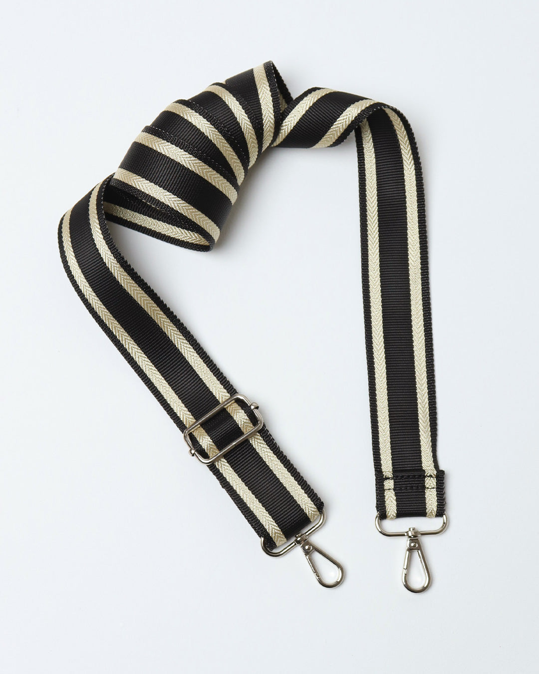 Black & Gold Stripe Webbing Strap - Silver Hardware