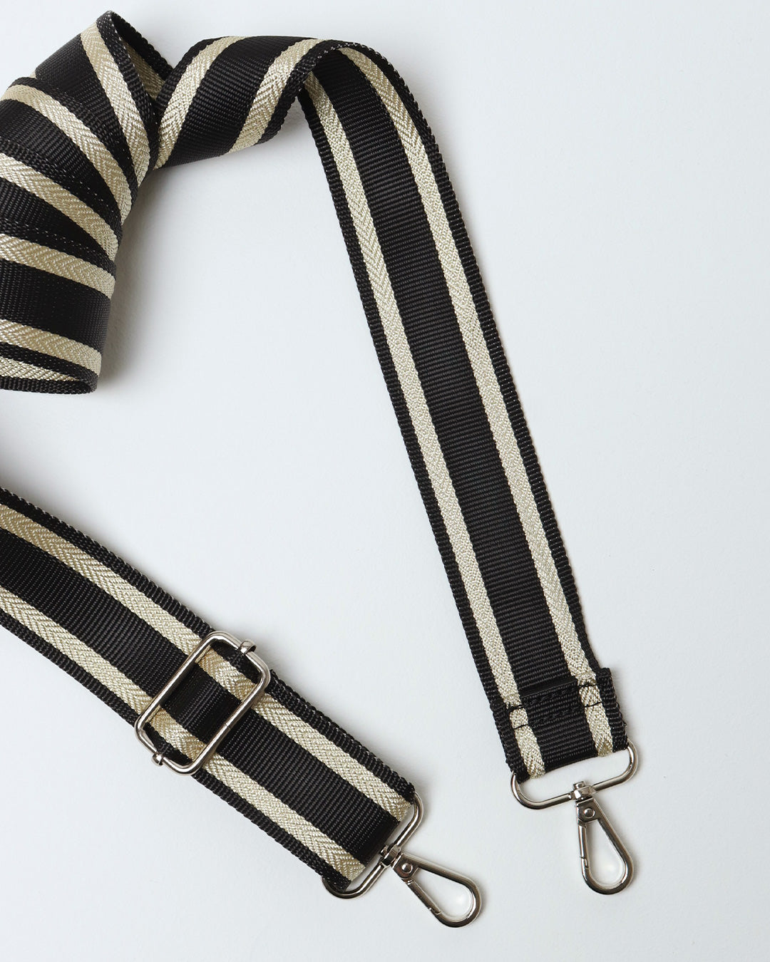 Black & Gold Stripe Webbing Strap - Silver Hardware