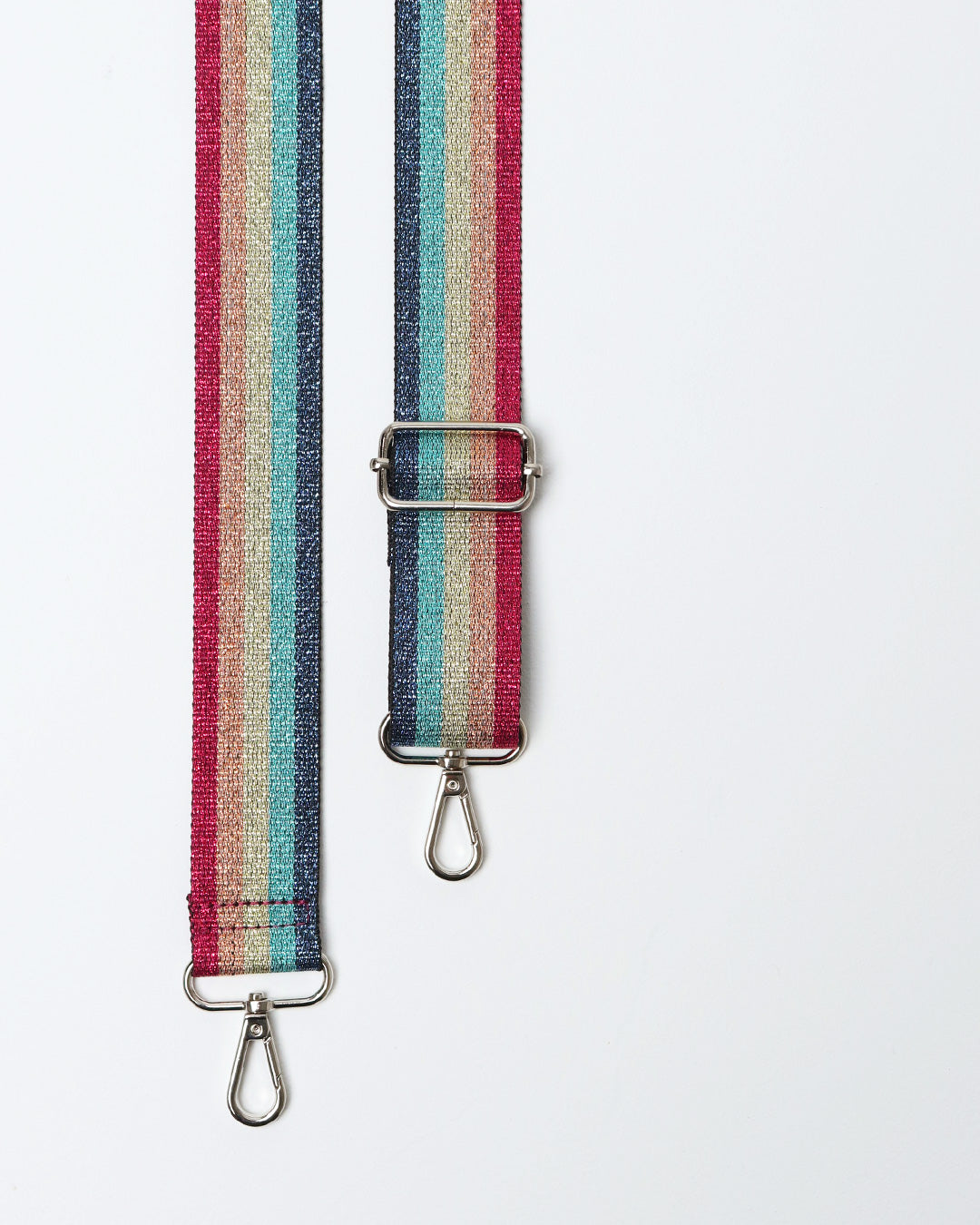 Ozzy Metallic Rainbow Webbing Strap - Silver Hardware