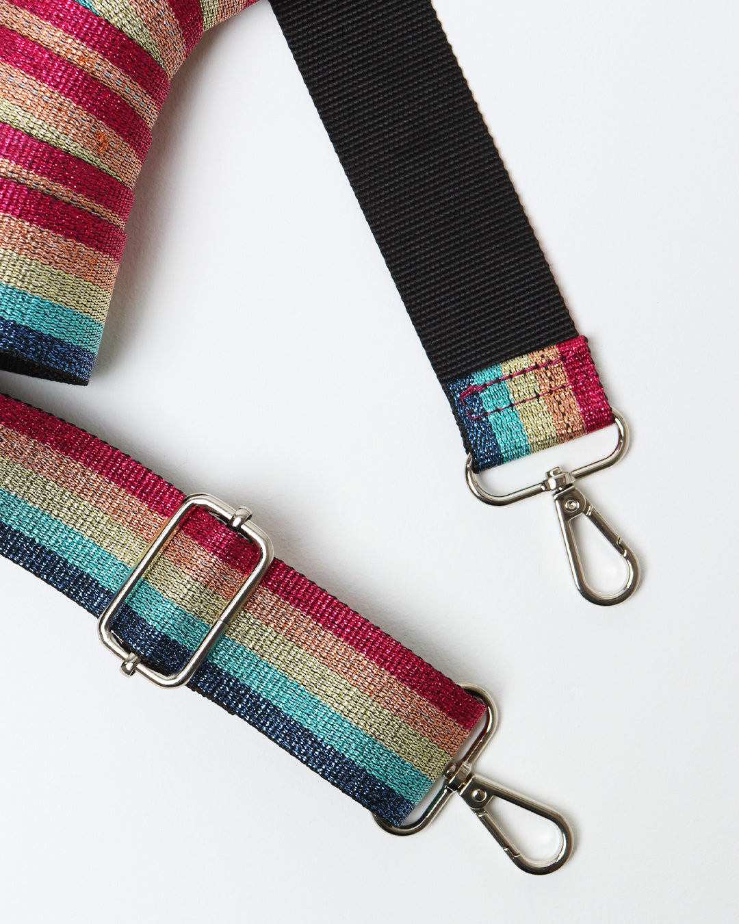 Ozzy Metallic Rainbow Webbing Strap - Silver Hardware