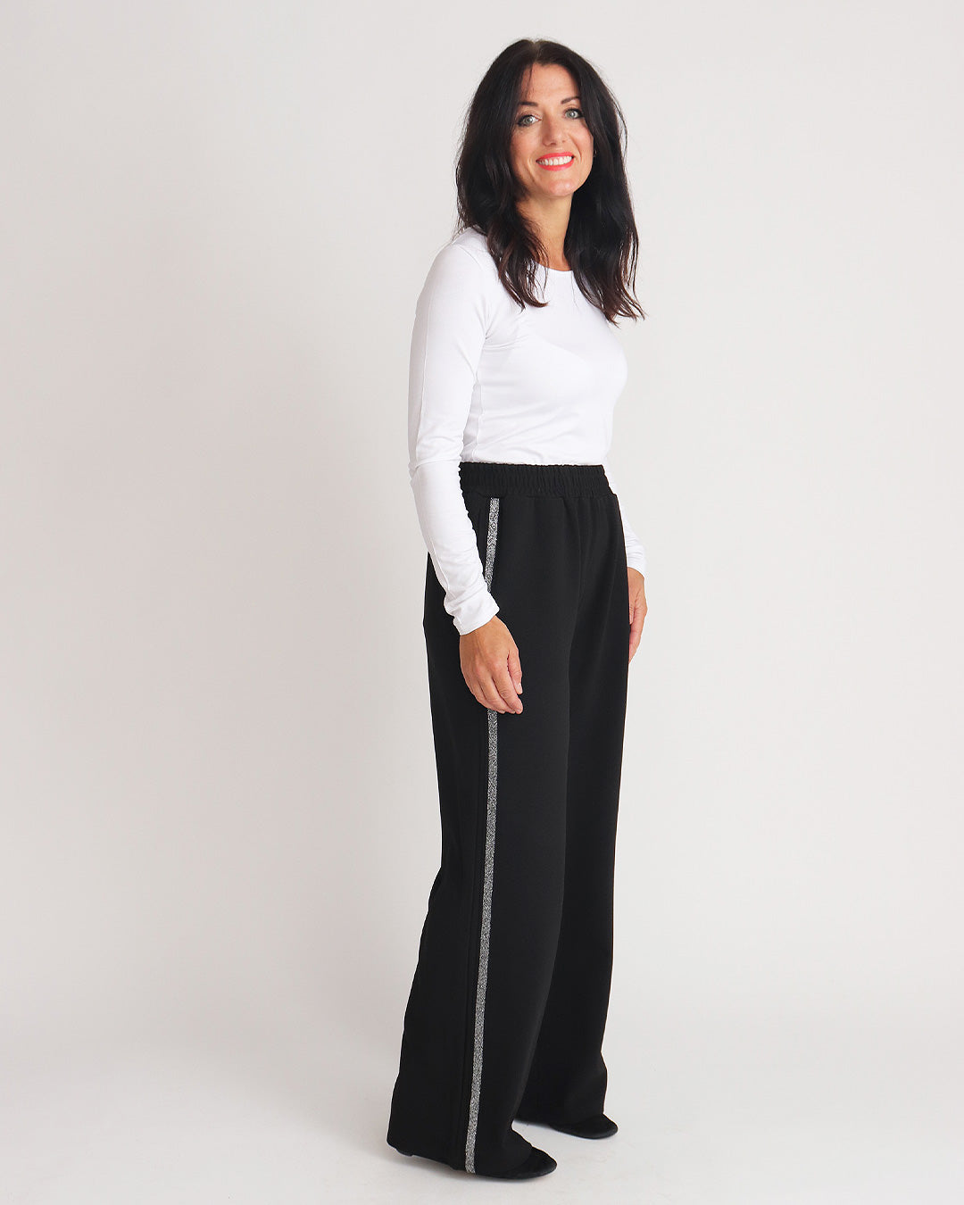 Sylvia Silver Stripe Trousers - Black
