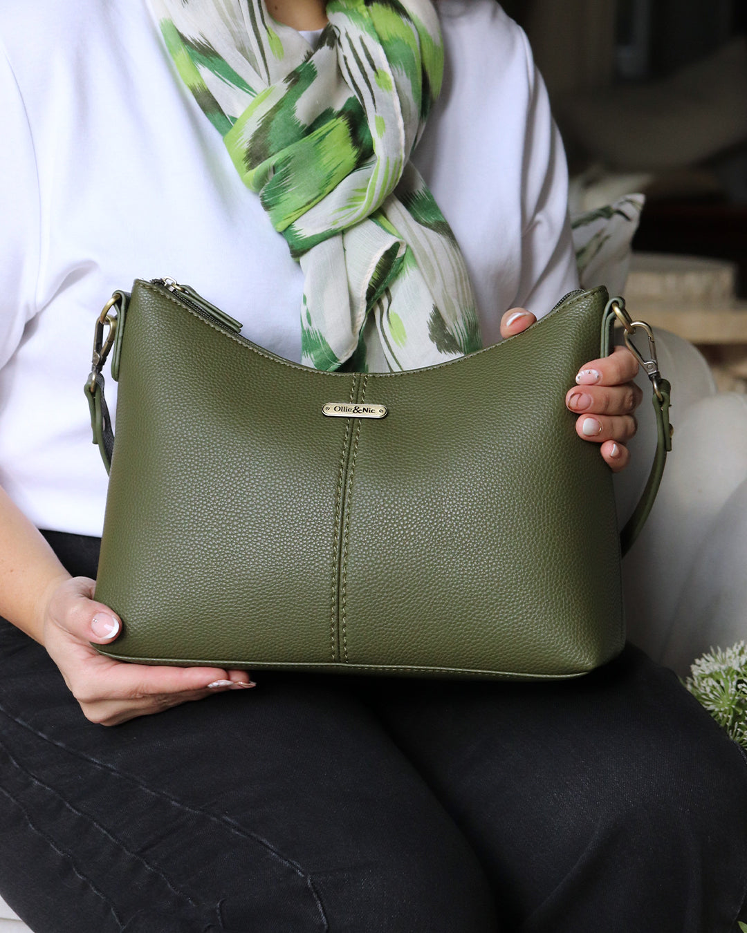 Sonya Curve Top Shoulder Bag - Olive