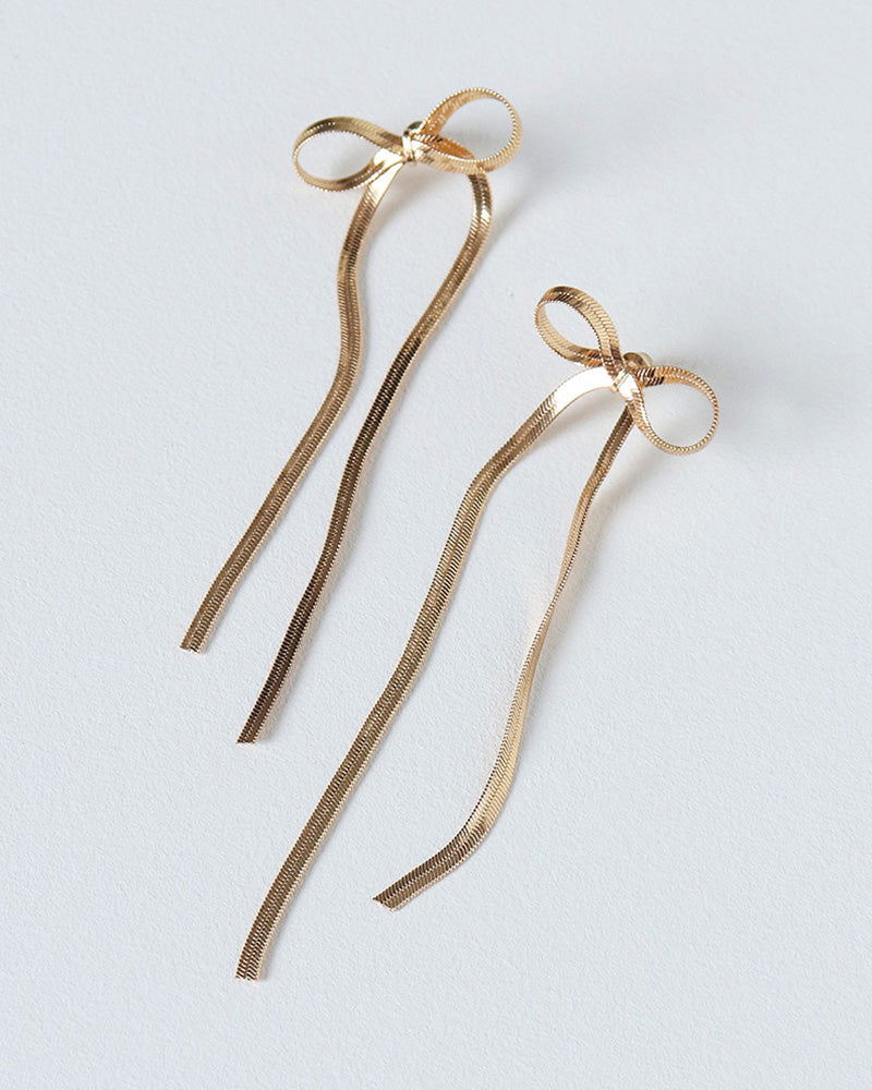 Bow Ribbon Earrings - Gold
