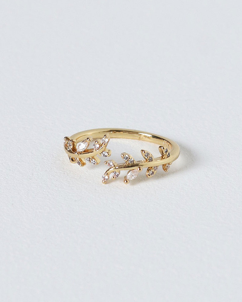 Gemstone Leaf Ring - Gold