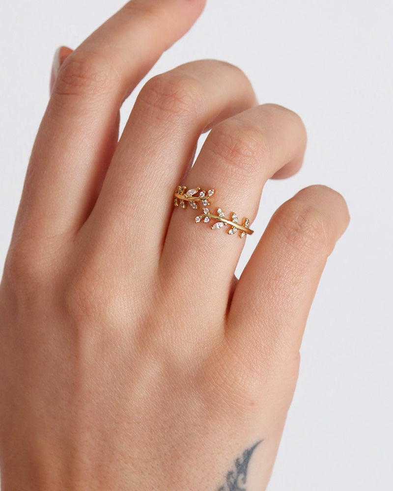 Gemstone Leaf Ring - Gold